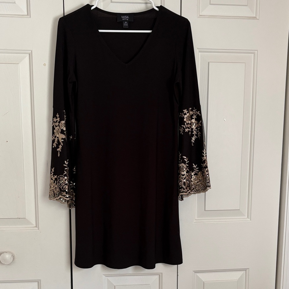 MSK Black Dress with Gold Sleeve Detailing petite small